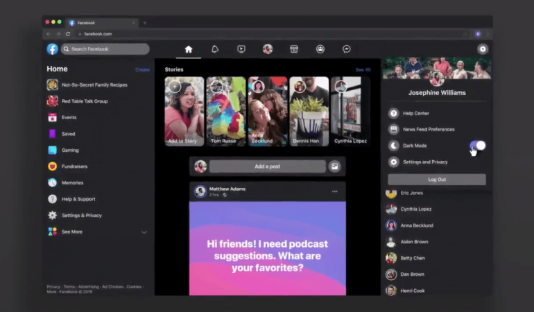 Facebook yeniden tasarımı herkes için yayına giriyor, Karanlık Mod ekliyor