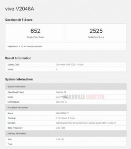 Dimensity 820 ve 8GB RAM'li Gizemli Vivo V2048A Geekbench'te Görüntülendi