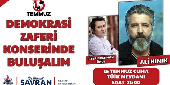 Ali Kınık Konseri 15 Temmuz Cuma Akşamı Yapılacak