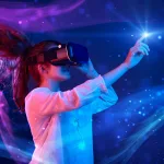 Woman,With,Glasses,Of,Virtual,Reality.,Future,Technology,Concept.,Colorful