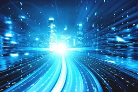 Digital,Data,Flow,On,Road,With,Motion,Blur,To,Create