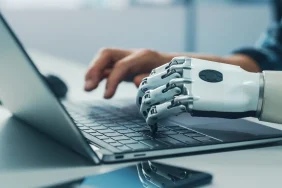 Close-up,On,Hands:,Person,With,Disability,Using,Prosthetic,Arm,To