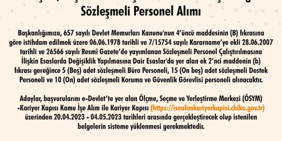 Sözleşmeli personel alımı: 16 yeni kadro ilanı