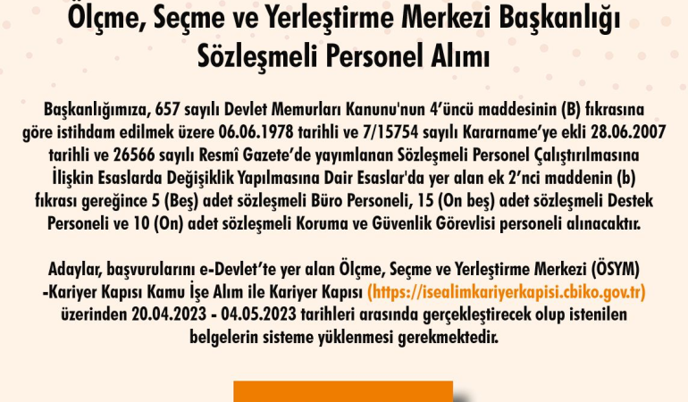 Sözleşmeli personel alımı: 16 yeni kadro ilanı